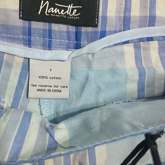 NWT Nanette Lepore Woman's SZ 7 Checked High Waist Pull On Shorts Blue White - Picture 4 of 6